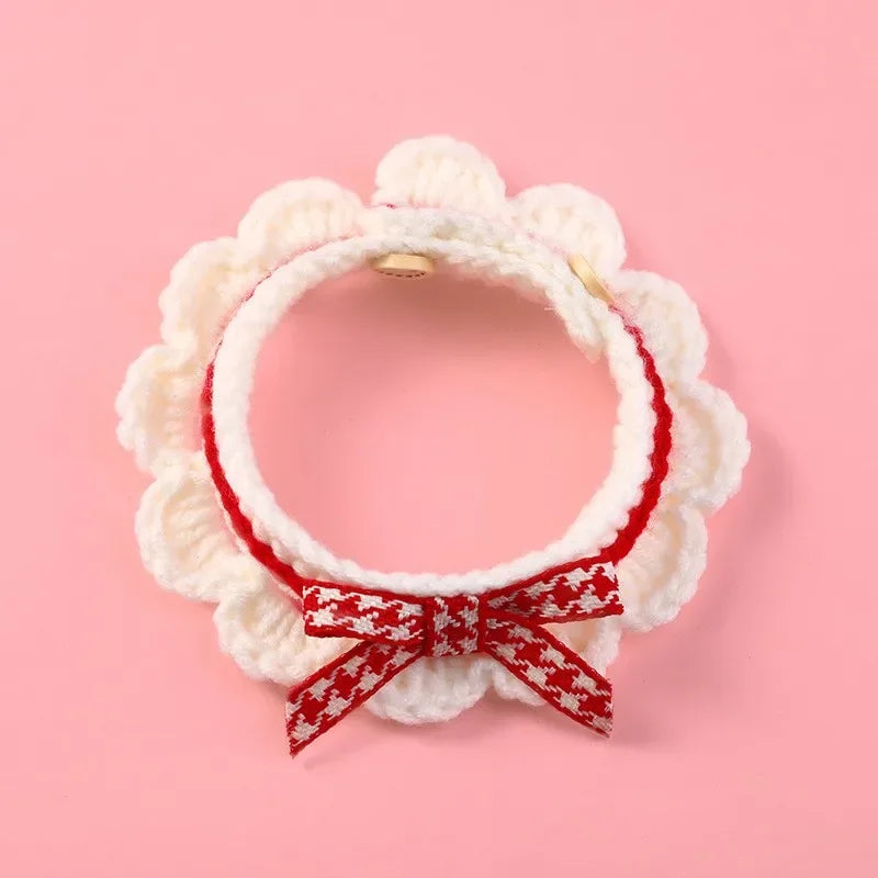 Cute Bow-knot Hand-knitted Saliva Towel  |  Adjustable Collar Decorative for  Dogs/ Cat  Pet  Accessories