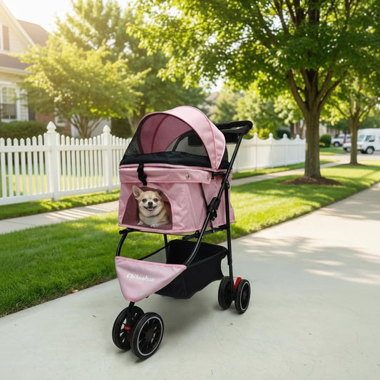 Pet Stroller For Small Puppy Dogs & Cats Travel Portable, Foldable Carrier