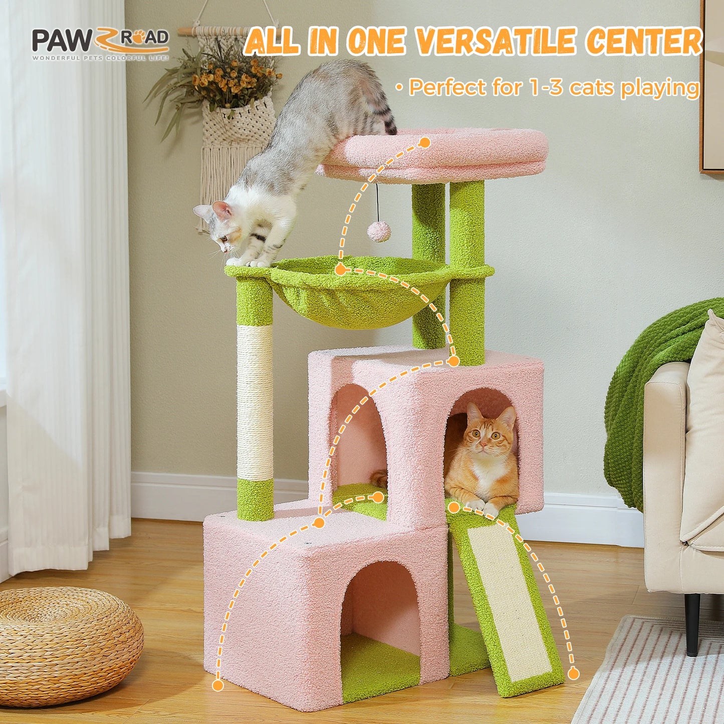 Large Cat Tree for Indoor Cats Multi-Level Tower with Spacious Condos Sisal Scratching Pad House Accessories Cat Toys