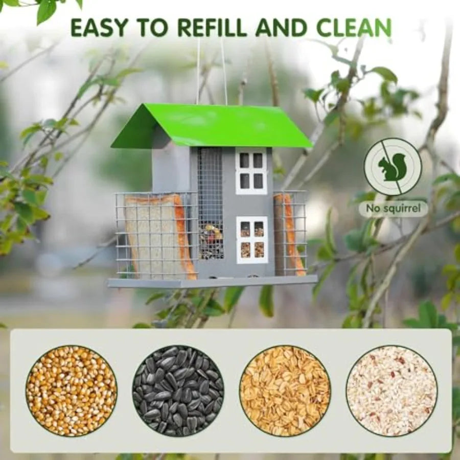 【Spot goods】Metal Bird Feeders for Outdoors | Wild Bird Feed with 2 Suet Cage | Squirrel Proof Hanging Feeder Large Capacity