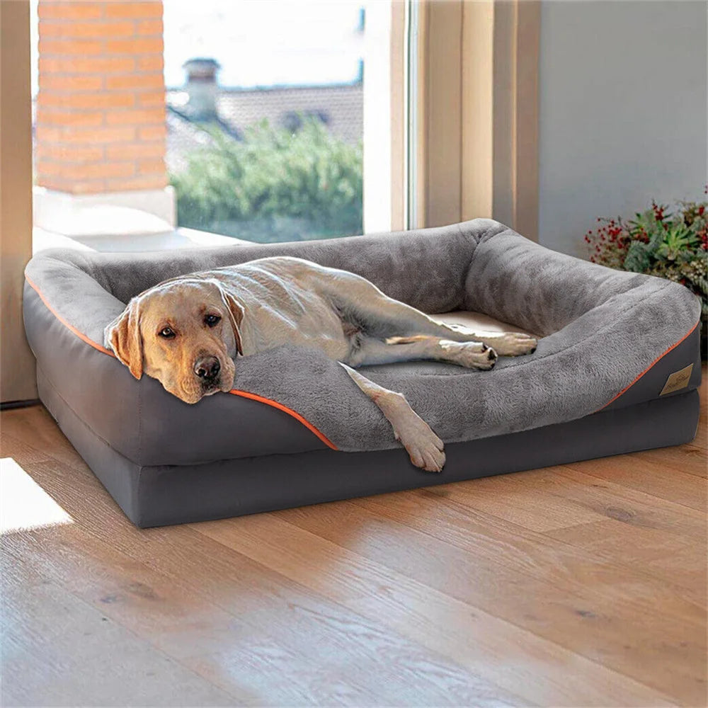 Jumbo Large Orthopedic Dog Bed Memory Foam | Waterproof Elevated Cushion Warm Puppy Bolster Couch Removable Cover