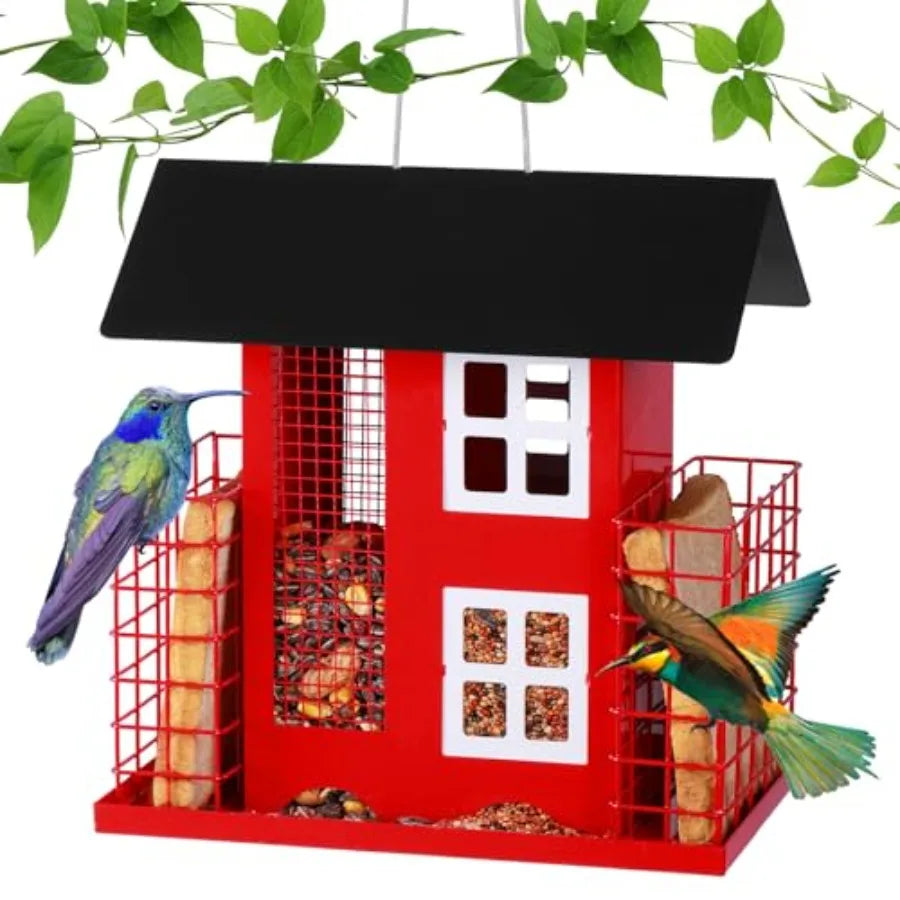 【Spot goods】Metal Bird Feeders for Outdoors | Wild Bird Feed with 2 Suet Cage | Squirrel Proof Hanging Feeder Large Capacity