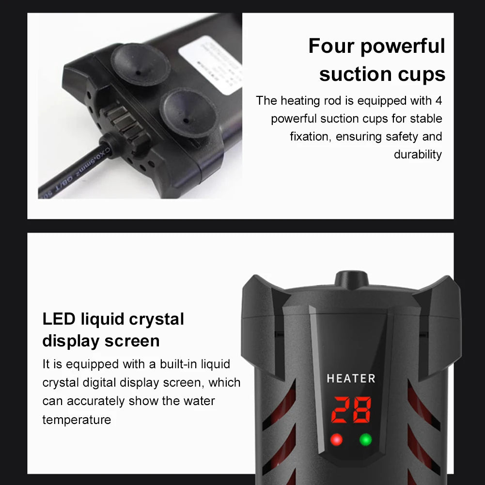 Aquarium Submersible Heater with Suction Cup | Fish Tank Thermostat Dual Probe Temperature | Adjustment Digital Display