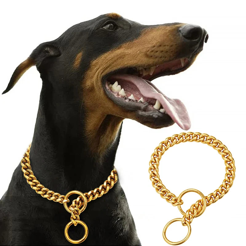 Stainless Chain Large Collar  Dogs Medium | Small Steel Gold  link for  Walking/Training