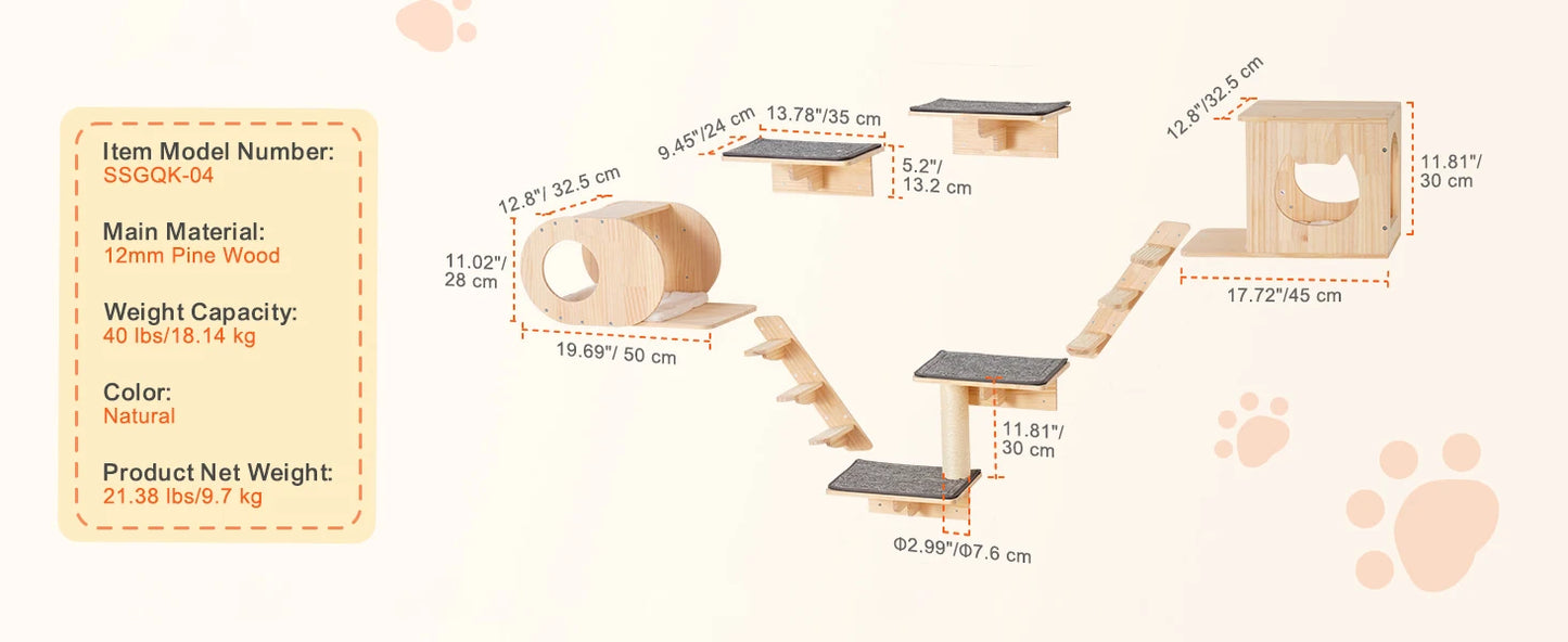 SucceBuy Wall Mounted Cat Wall Shelves and Perches with Jumping Boards Hammocks &  Tree Cat Furniture and Shelves