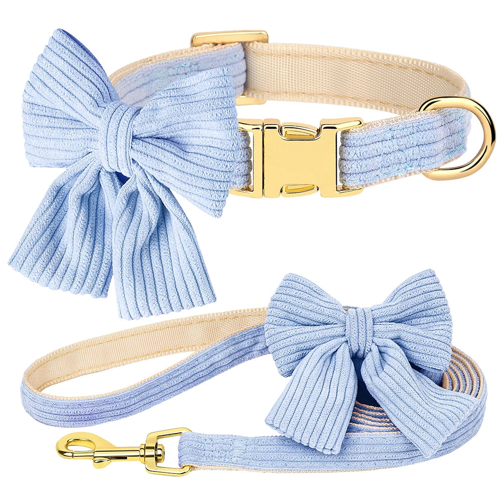 Dog Collar Leash Set Cute Bowknot |  Soft Velvet Pet Necklace Leashes  For Small Medium Dogs