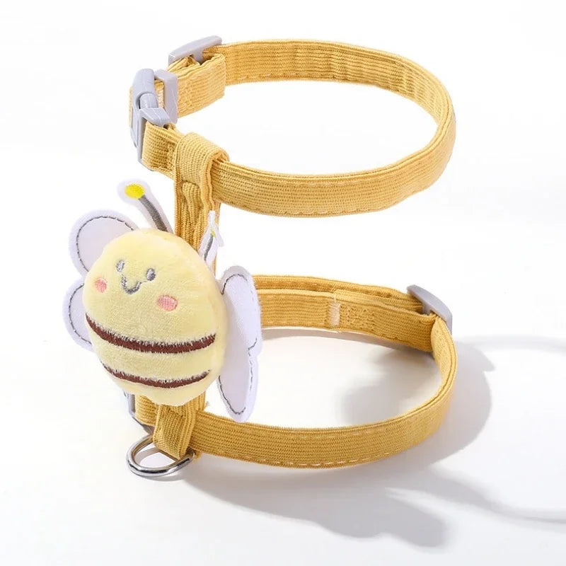 Cat Harness Leash Collar Set |  Adjustable Cartoon Bee Double Layer Dog Harness for Small Medium Cat Leash Outdoor Walking
