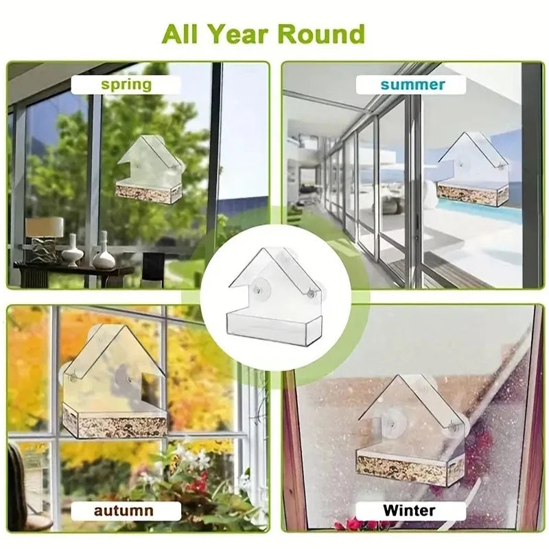 Transparent Bird Feeder Birds House for Outdoor Windo with Strong Suction Cups for Wild Birds