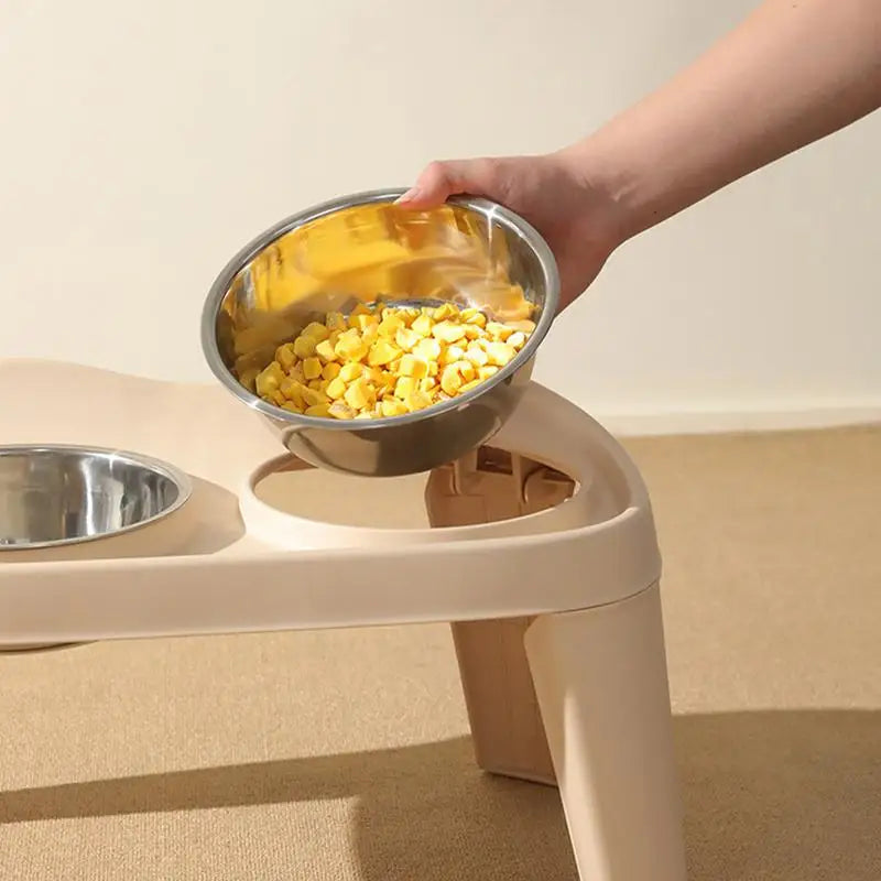 Elevated Dog Feeder foldable Raised Stand with Double Stainless Steel Food Water Bowls for Small Medium Large Dogs