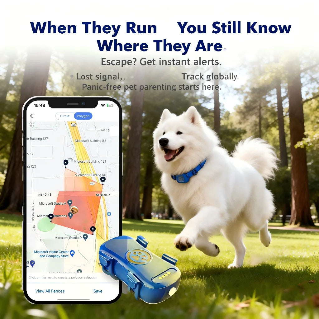 GPS Pet Tracker for Dogs and Cats | Real Time Tracking Unlimited Distance QR Code | Anti-Lost Locator with 1-year Service