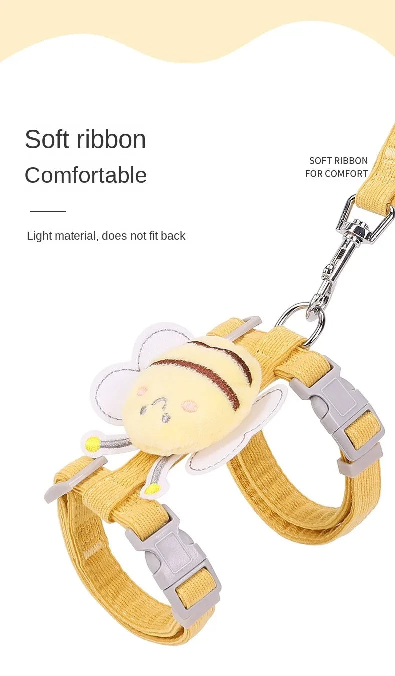 Cat Harness Leash Collar Set |  Adjustable Cartoon Bee Double Layer Dog Harness for Small Medium Cat Leash Outdoor Walking