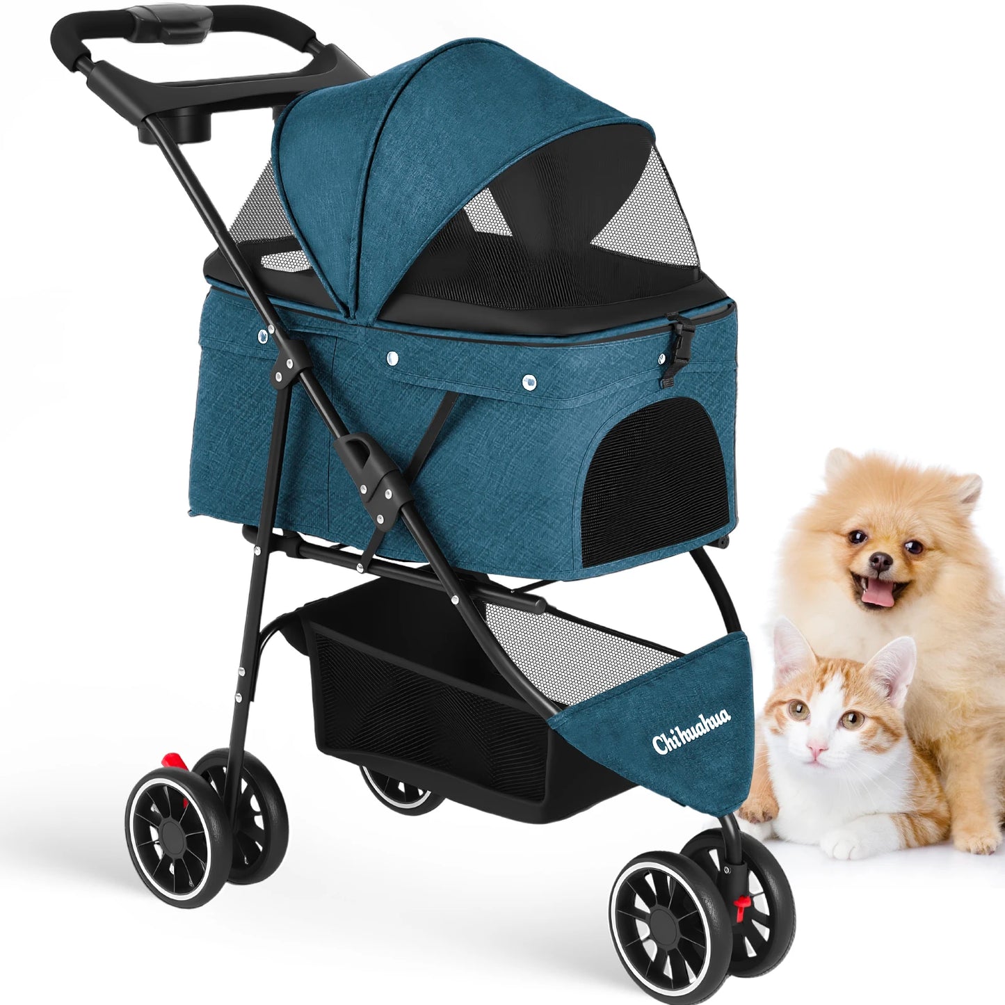 Pet Stroller For Small Puppy Dogs & Cats Travel Portable, Foldable Carrier