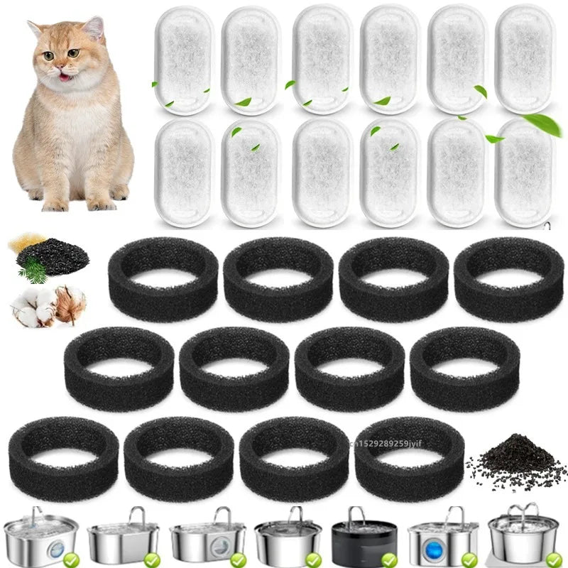 Set of 6/12 Water Fountain Activated Carbon Replacement  Filter For Cat/Dog Water Fountain Stainless Steel Dispenser Feeders
