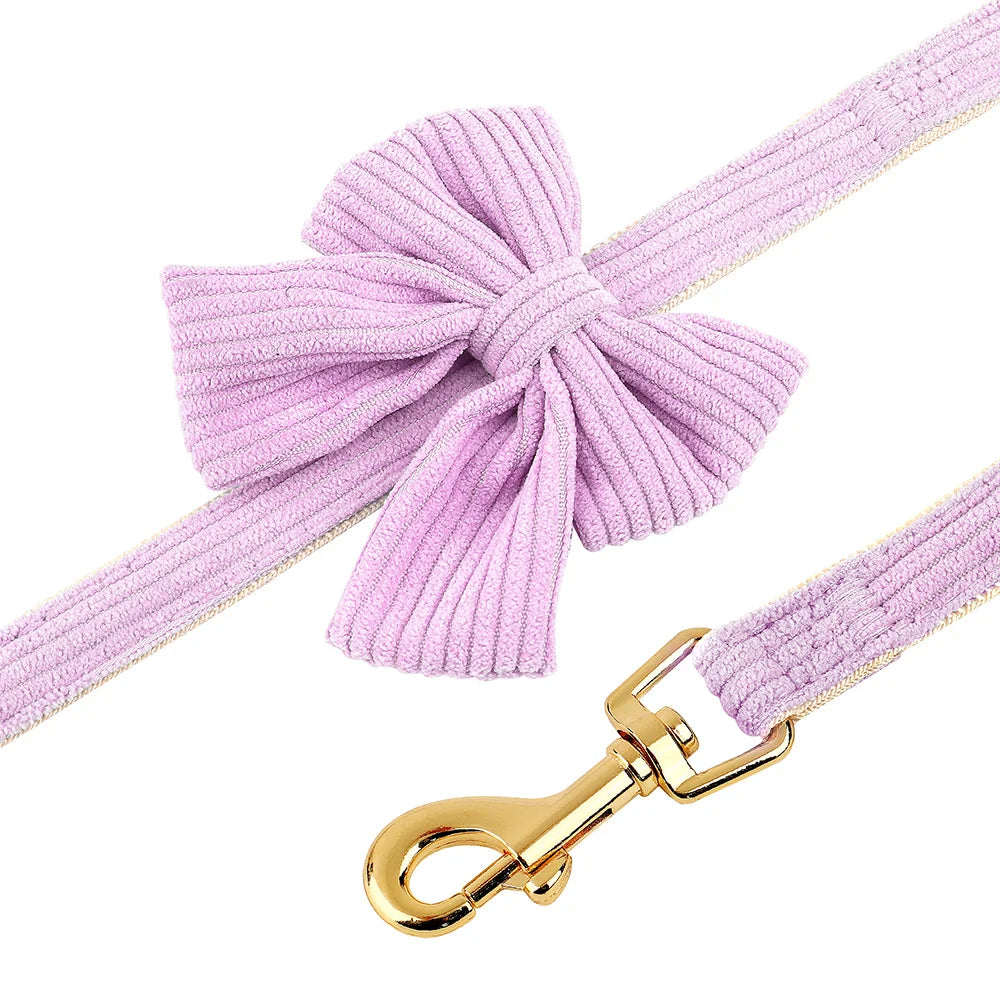 Dog Collar Leash Set Cute Bowknot |  Soft Velvet Pet Necklace Leashes  For Small Medium Dogs