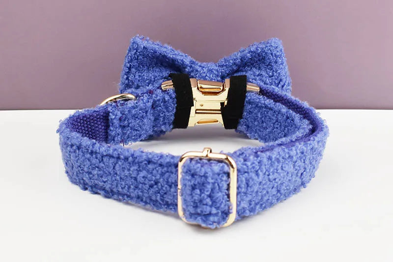 Luxury Personalized Dog Collar Harness Leash set custom,  Logo detachable dog bow tie collar leash diy