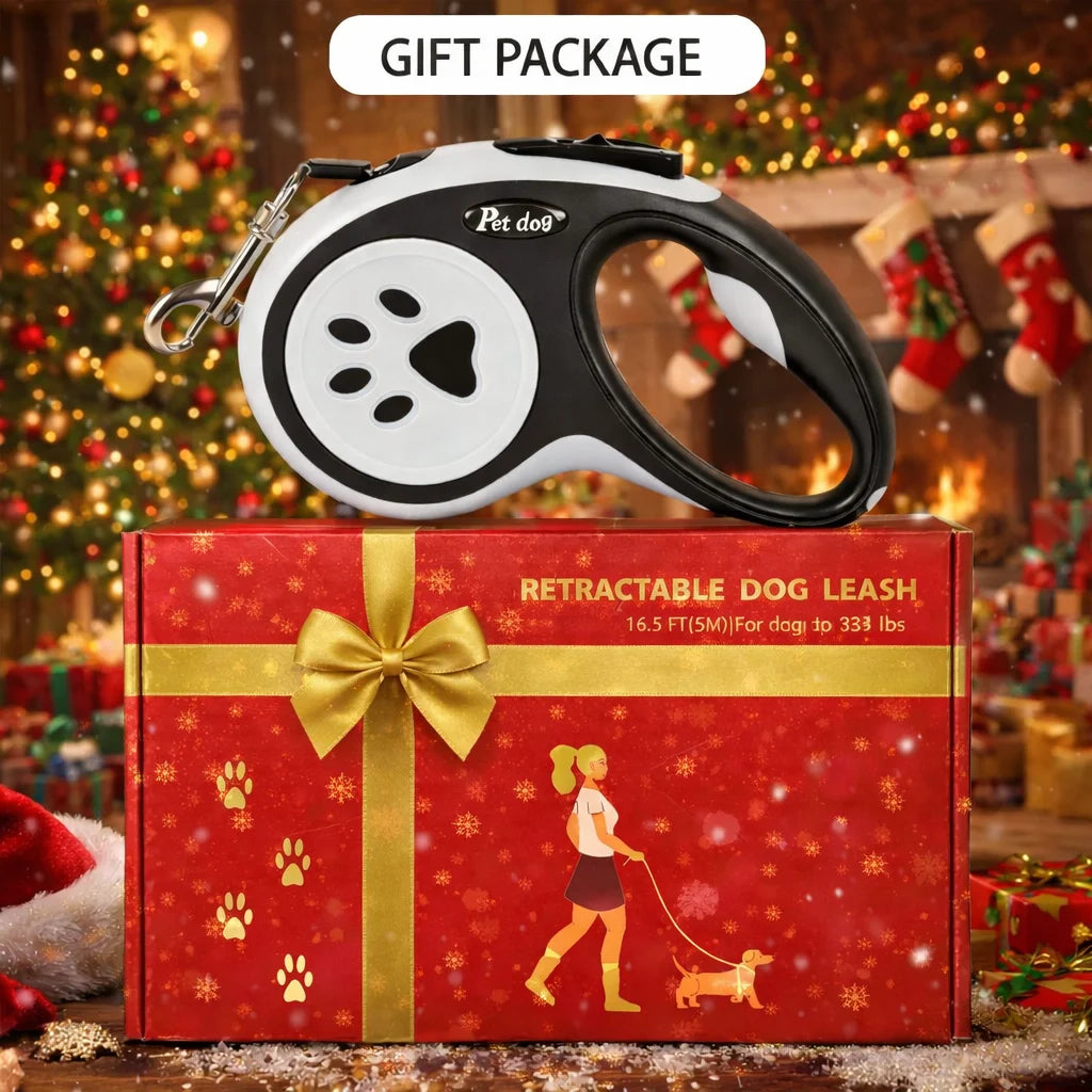 Retractable Dog Leash with 360° Tangle-Free Design, 16 ft Durable Nylon Tape, One-Handed Brake, Pause & Lock, Black