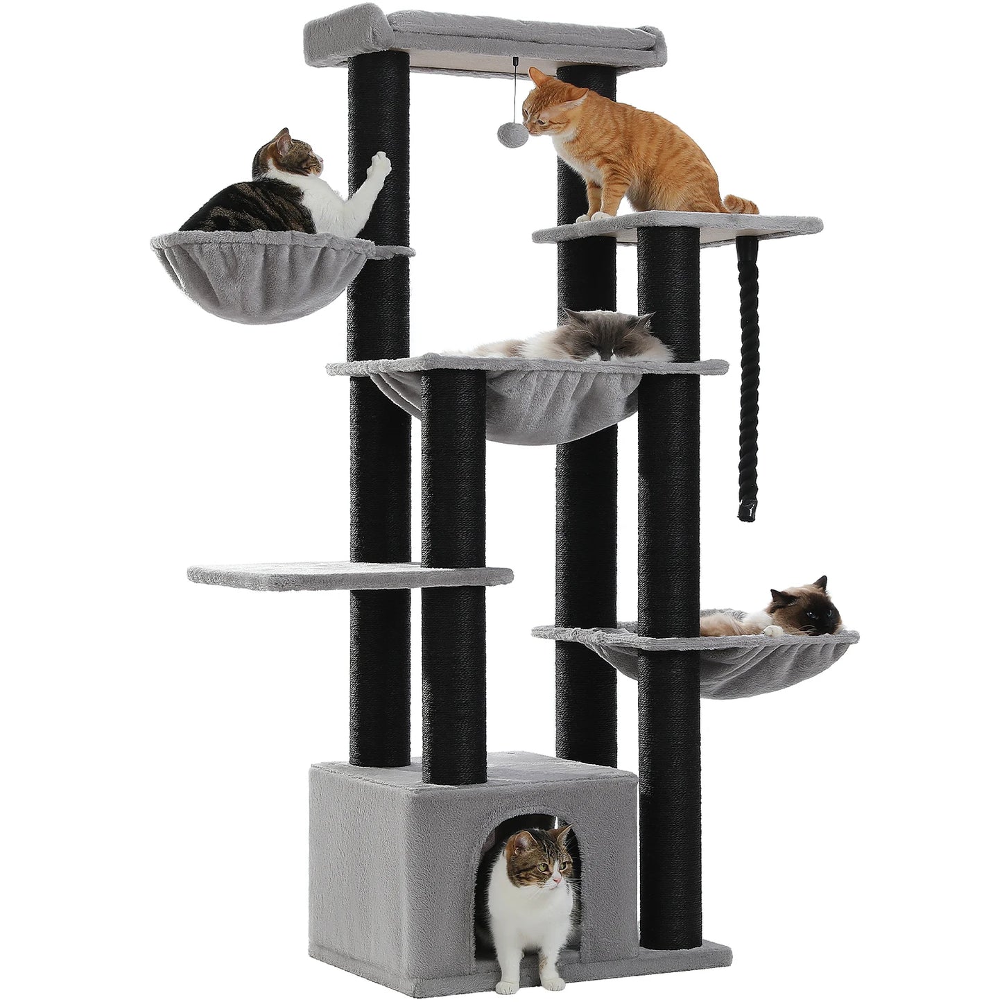 Large Tree Robust Cat Tower with Several Levels| Cat House Climbing Tree with Hammock 11 Sisal Posts  Perch