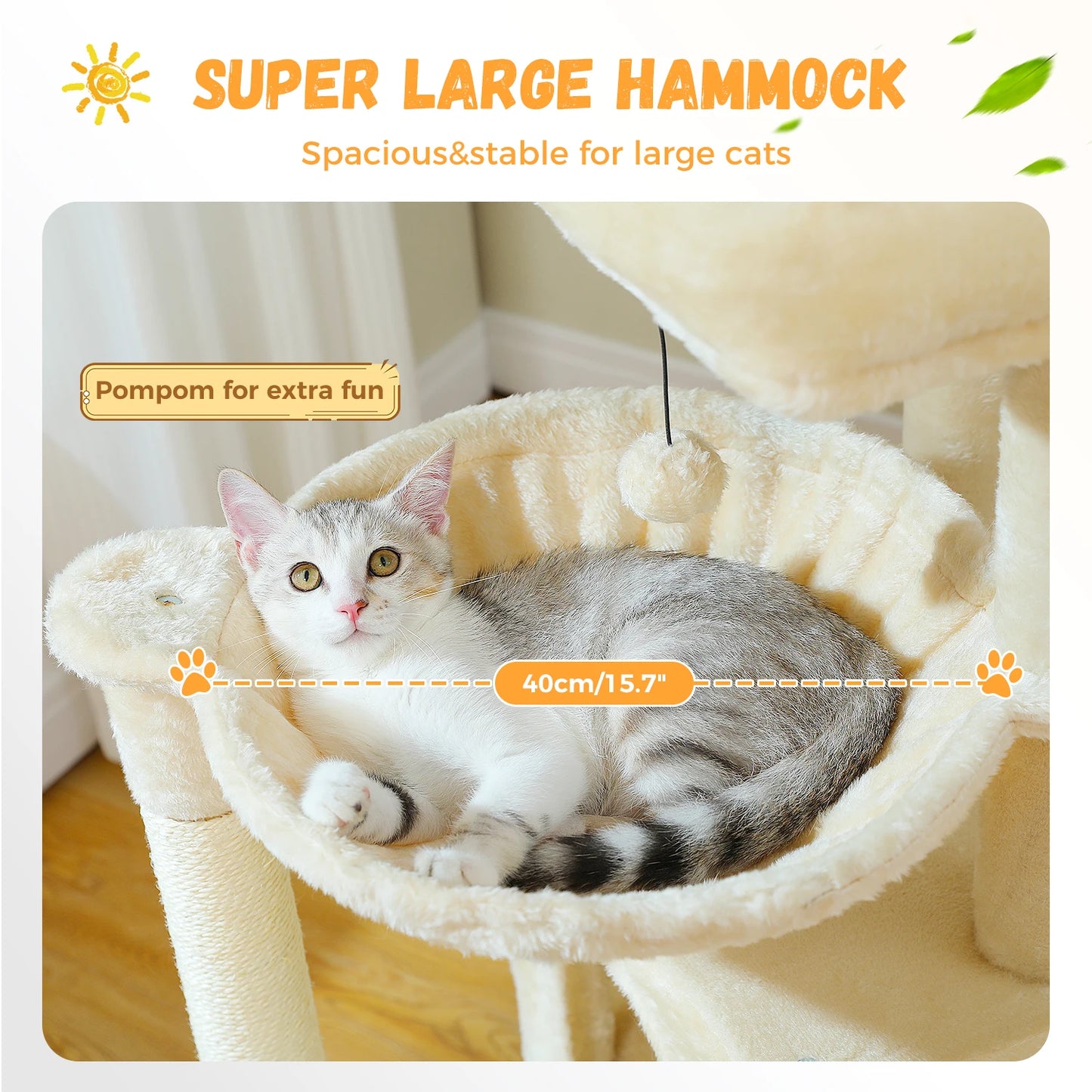 Large Cat Tree for Indoor Cats Multi-Level Tower with Spacious Condos Sisal Scratching Pad House Accessories Cat Toys