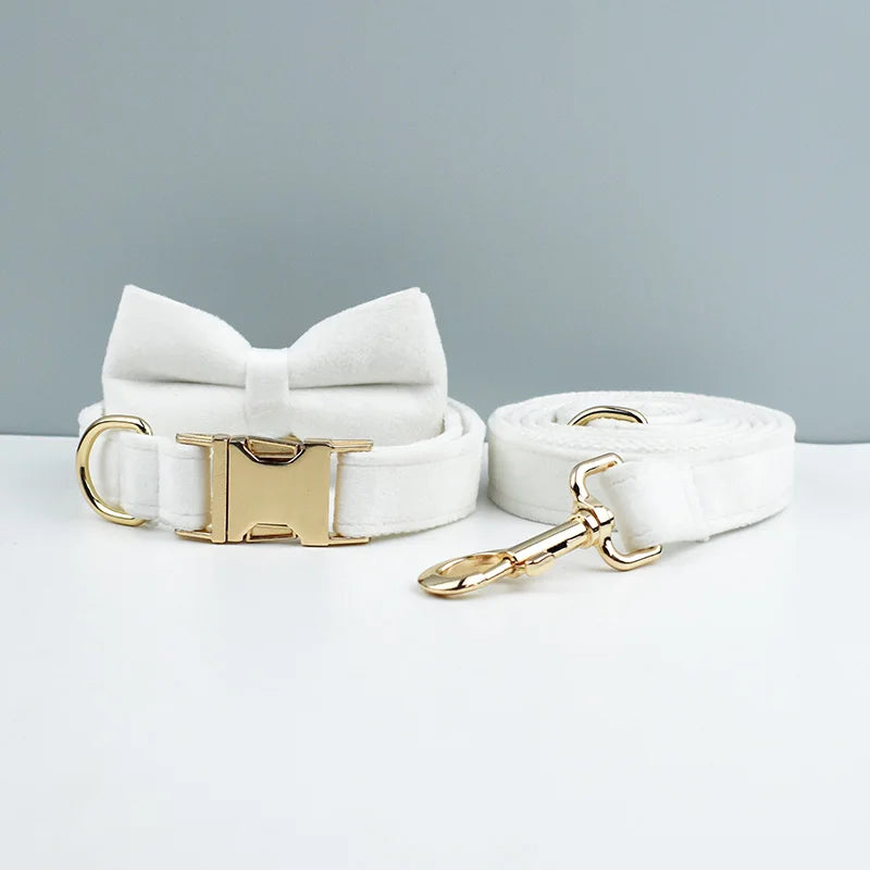 Velvet Dog Collar Leash Free Engrave for Medium Large Dogs Pet Necklace Accessories