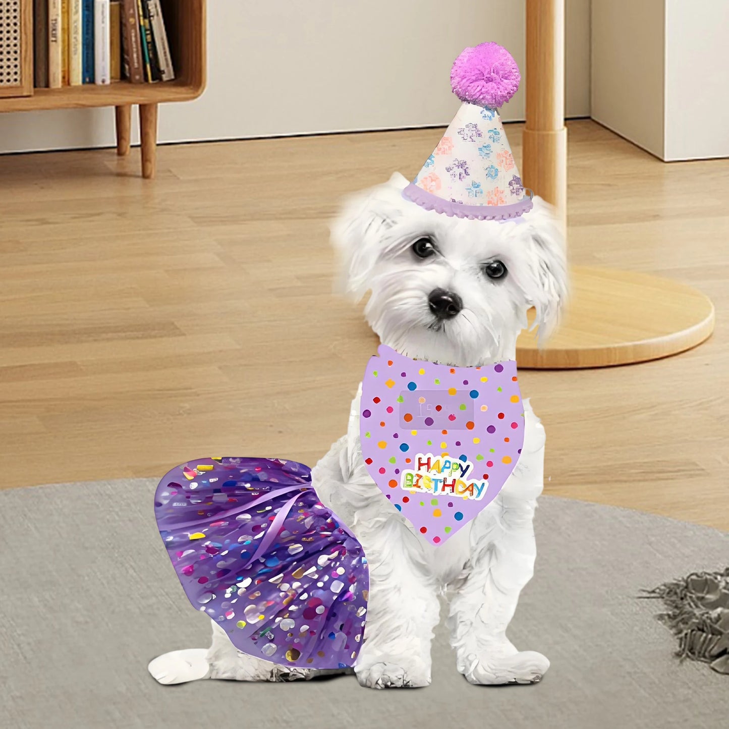 Cute Dog Birthday Costume Set | Adorable Party Hat with Matching Skirt and Scarf for Indoor and Outdoor Celebrations