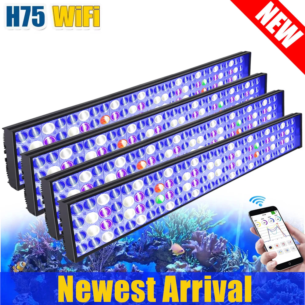 NEW PopBloom WiFi Led Aquarium Light, Full Spectrum Marine Aquarium Lamp For 60-240cm Reef Corals Seawater Led Fish Tank Lights