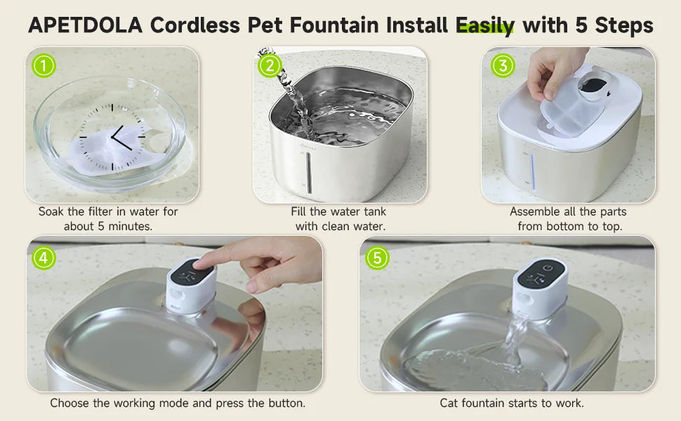 APETDOLA 4L Wireless Cat Water Fountain Auto Sensor Drinking Fountain For Cats/Dog | Water Dispenser