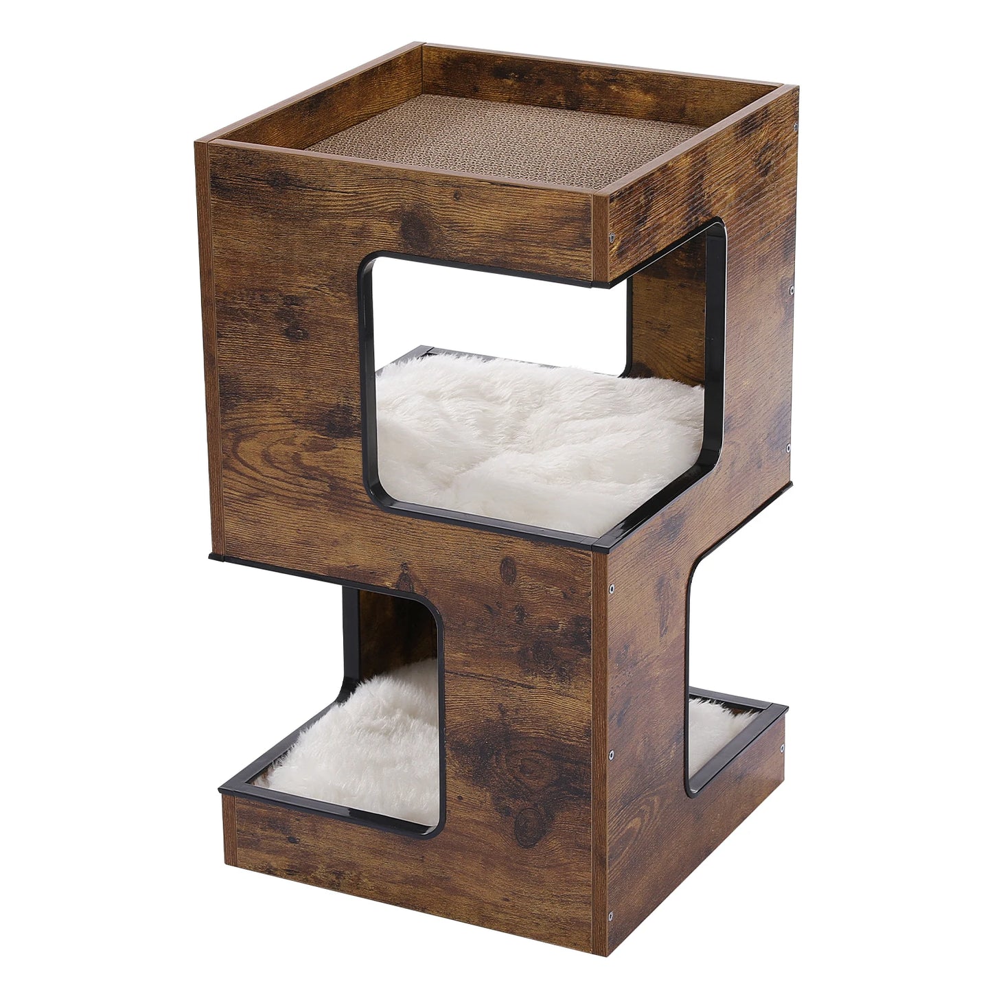 Wood Cat Condo House Bed with Removable Soft Mats | Modern Cat Tree Tower with Scratching Pad Cat | Scratcher Furniture Kitten Toys