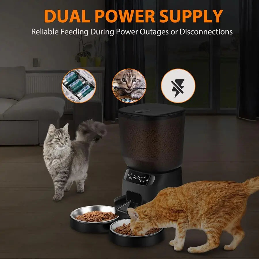 Cat Feeders for Two Cats, 5L 20 Cups Double Automatic Food Dispenser with 2 Stainless Bowls, Timer Setting 20 Portions