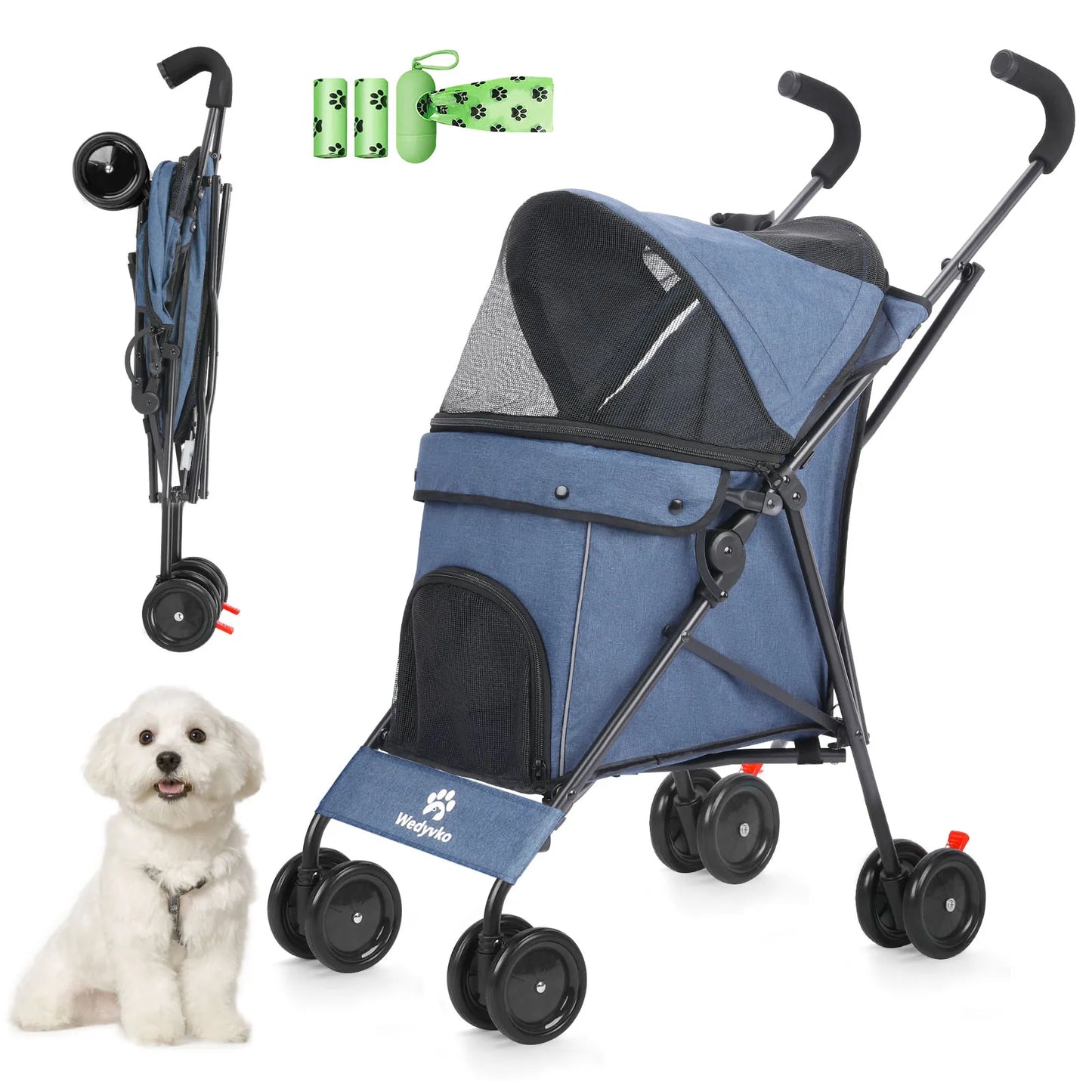 4 Wheels Stroller Rotate with Brakes for Dogs/Cats Travel