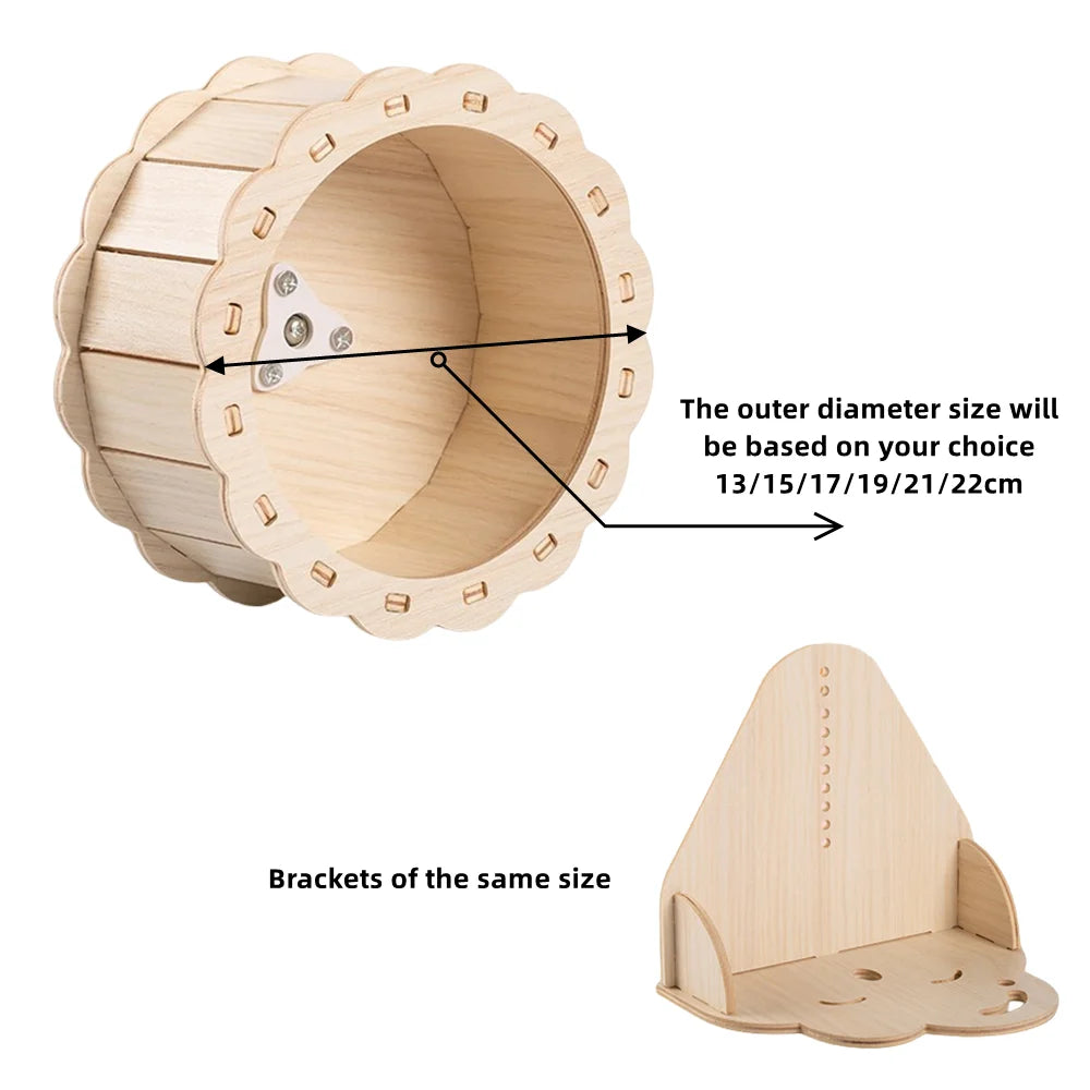 Wood Hamster Running Wheel, Squirrel Guinea Pig Treadmill, Toy Hamster Cage Exercise Running Wheel