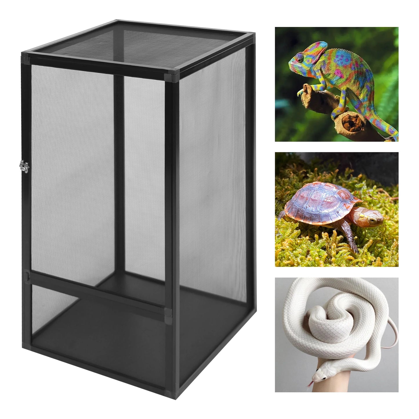 Micro Habitat Terrarium Enclosure, Rectangular Freestanding Reptile Feeding Box Pet Net Box Black 20kg
