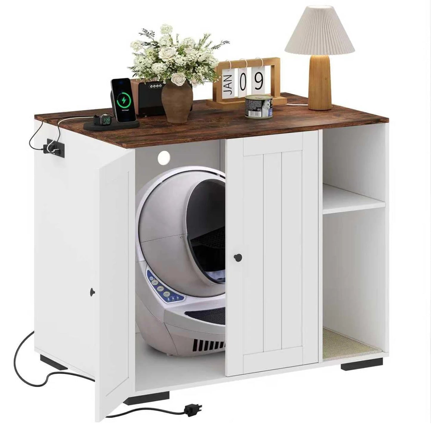 Cat Litter Enclosure For Litter Robot 3/4 Automatic Litter Box Dog-Proof Shelf Power Outlet  Easy Assembly