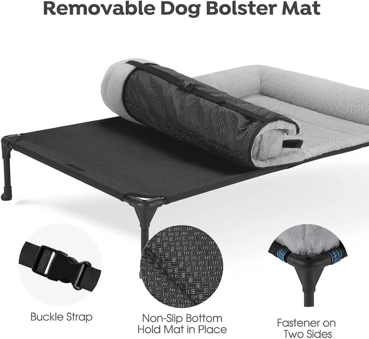 Elevated Orthopedic Dog Bed with Plush Bolster, Large Pet Sofa Cot, Removable Washable Mat, Non-Slip Feet, Grey