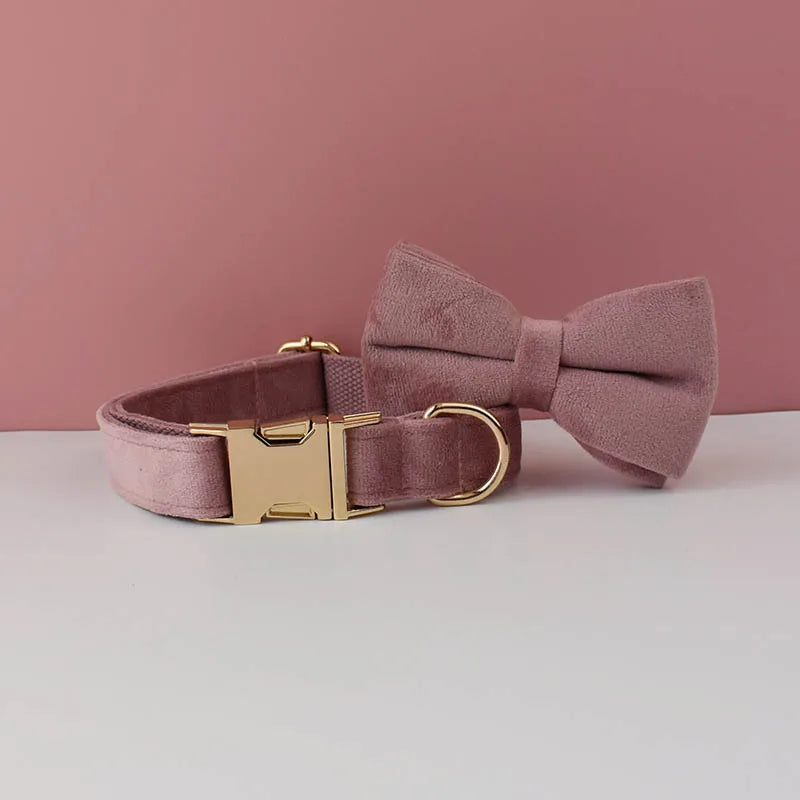 Velvet Dog Collar Leash Free Engrave for Medium Large Dogs Pet Necklace Accessories