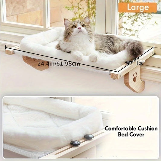 Cat window sill hammock, suitable for indoor cats, wooden and metal frame, easy to adjust window cat bed