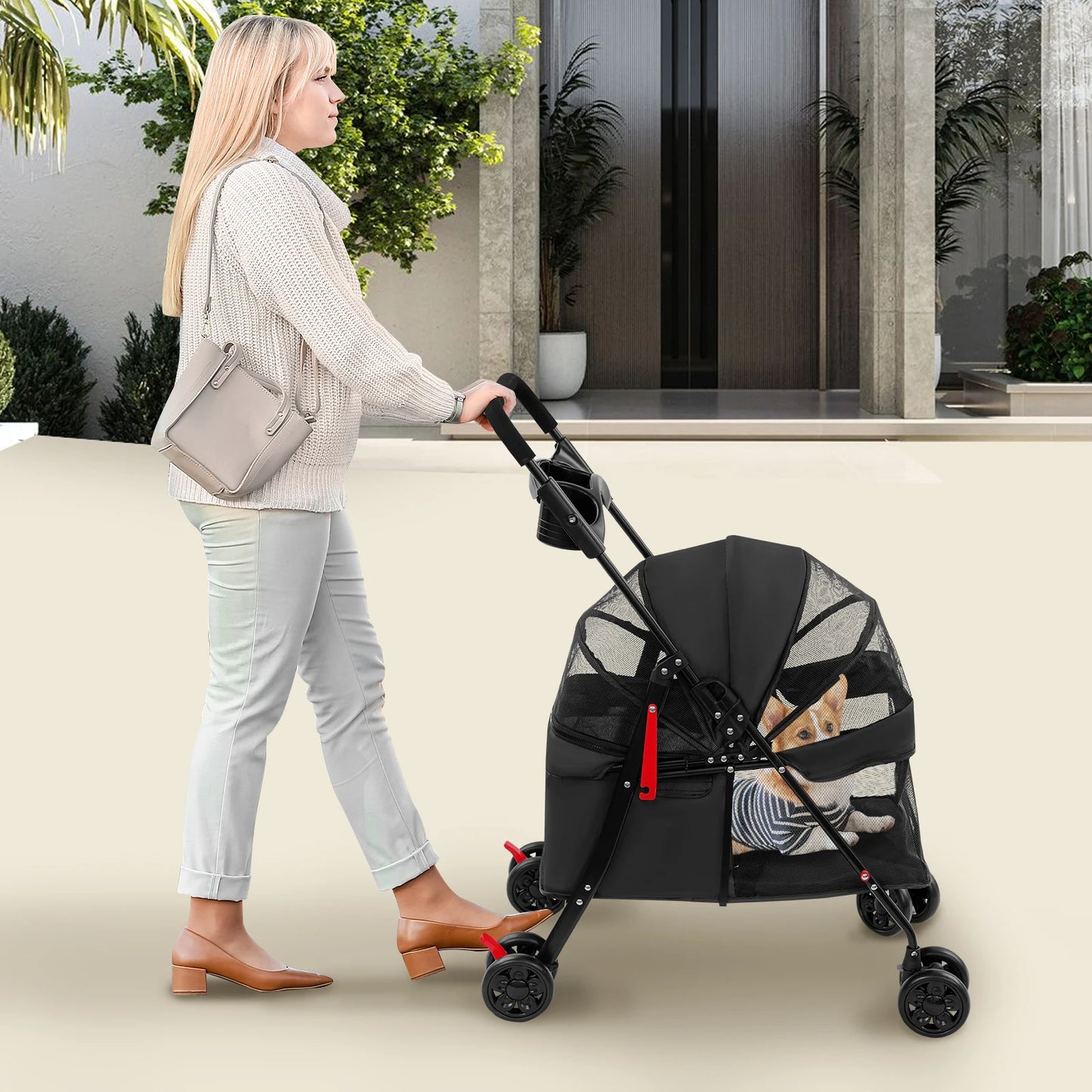 Foldable Lightweight Pet Cart For Small To Medium Dogs And Cats |  Outdoor Dog Walking Is Effortless