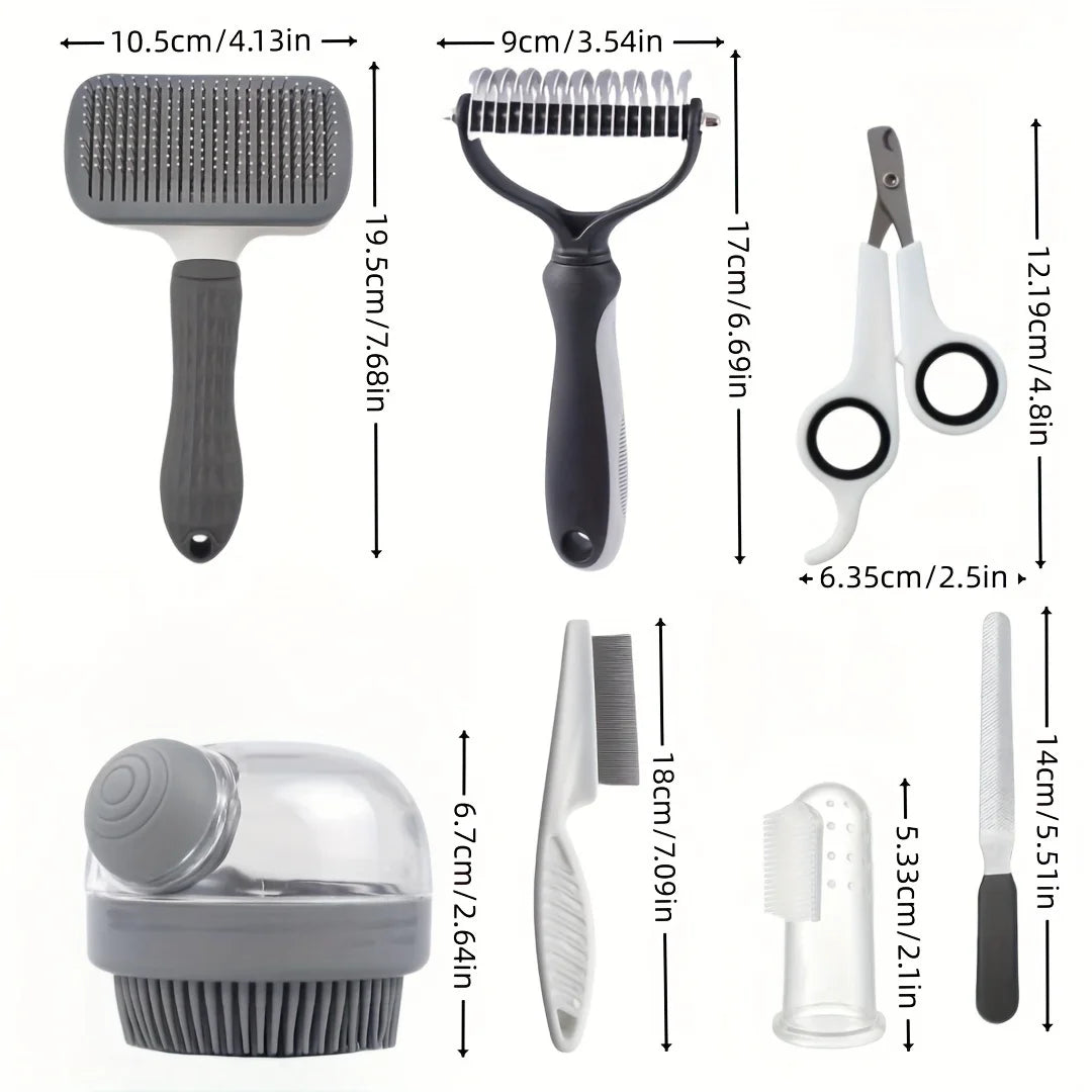 8pcs/set Dog Grooming Kit, Grooming Set with Nail Clippers And File, Flea Comb, Shampoo Bath Brush, Hair Brush