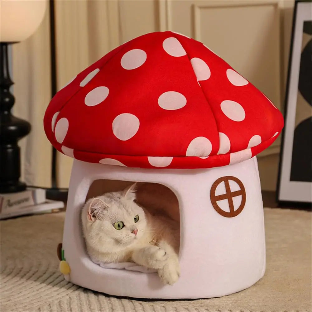 Mushroom Cat Bed Suitable for Indoor Cats, with Removable and Washable Cushion Pillow, Suitable for Cats and Small Dogs