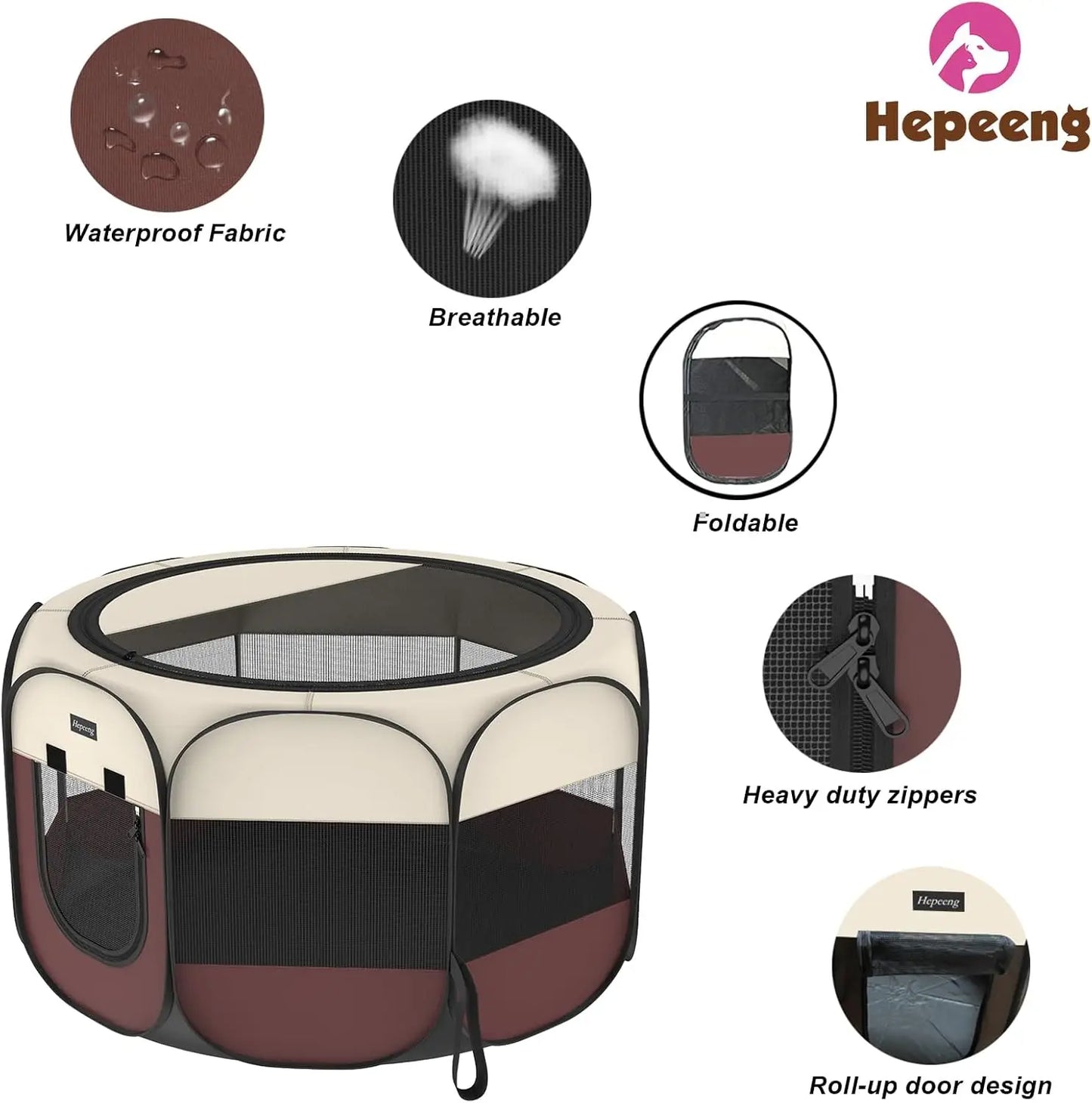 Portable Pet Playpen with Shade Cover & Travel Bag, Waterproof Dog/Cat Tent Includes Collapsible Bowl