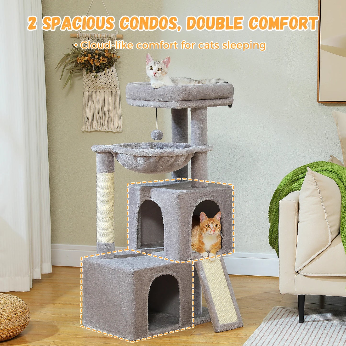 Large Cat Tree for Indoor Cats Multi-Level Tower with Spacious Condos Sisal Scratching Pad House Accessories Cat Toys
