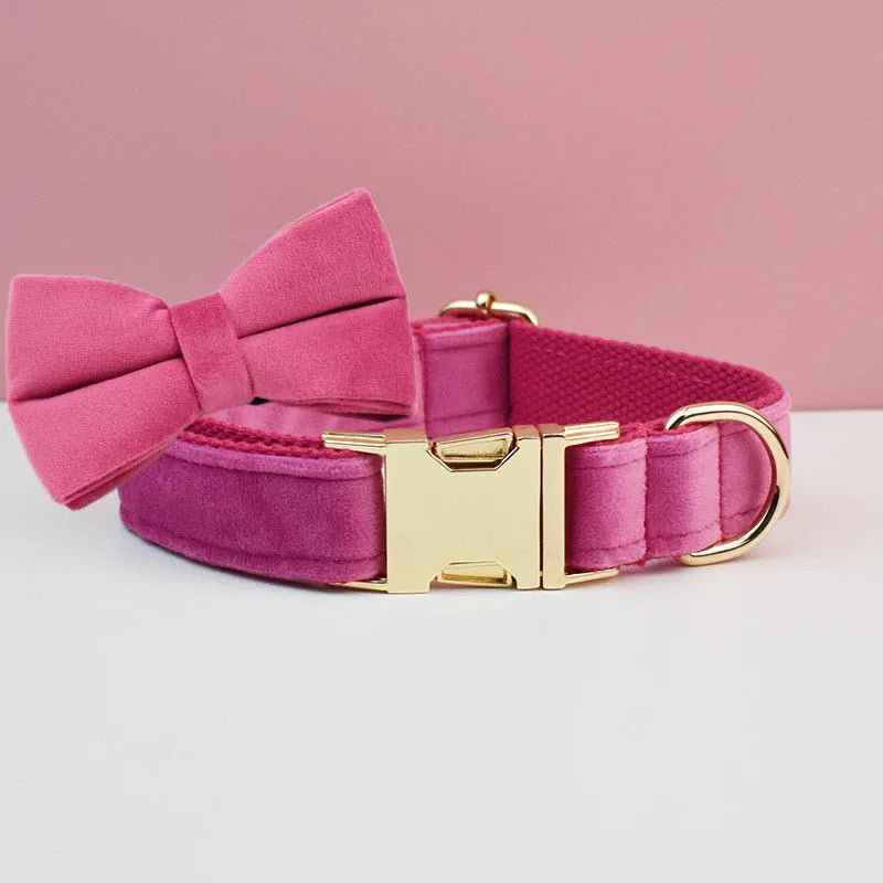 Velvet Dog Collar Leash Free Engrave for Medium Large Dogs Pet Necklace Accessories