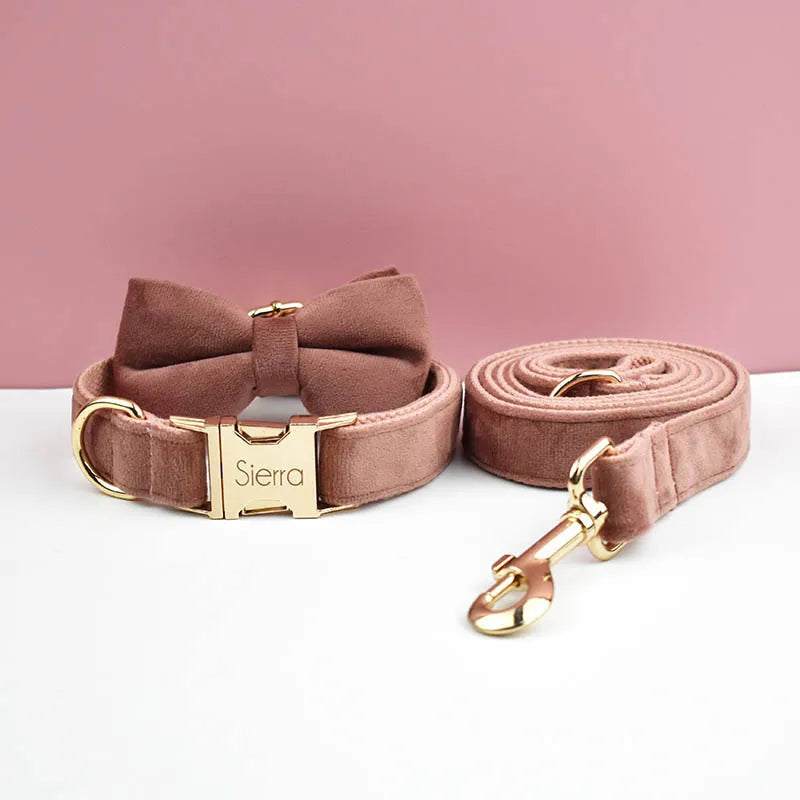 Velvet Dog Collar Leash Free Engrave for Medium Large Dogs Pet Necklace Accessories