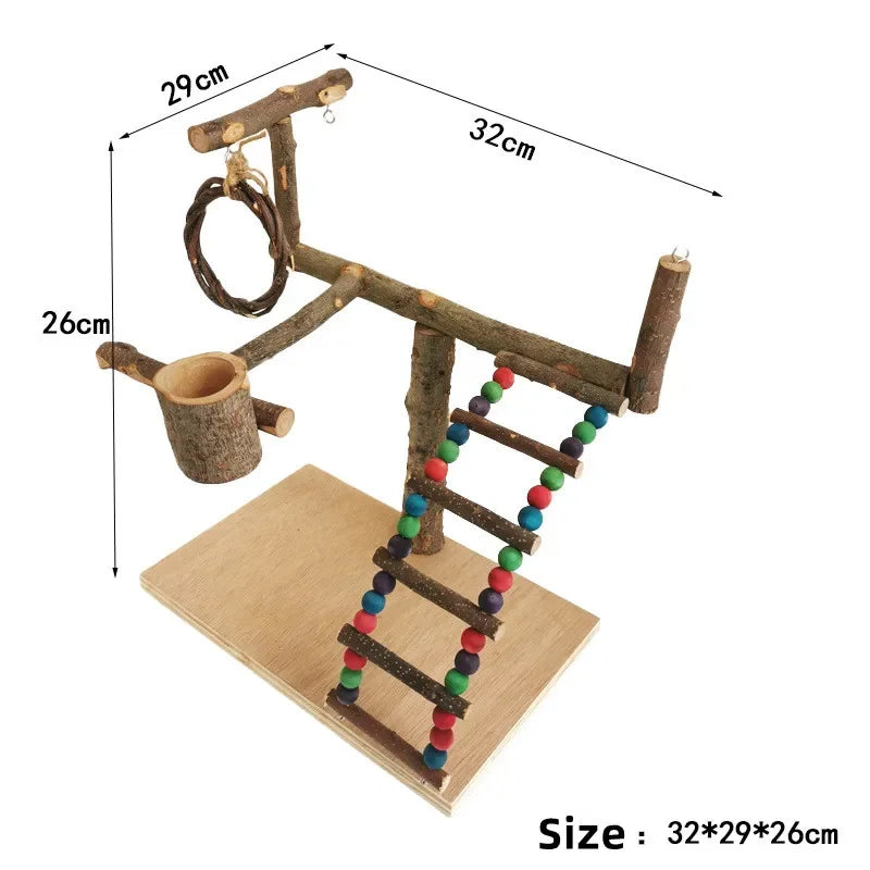 Solid Wood Parrot Stand Training | Wooden Pole Ladder Game Small Pet Interactive Amusement Park Desktop