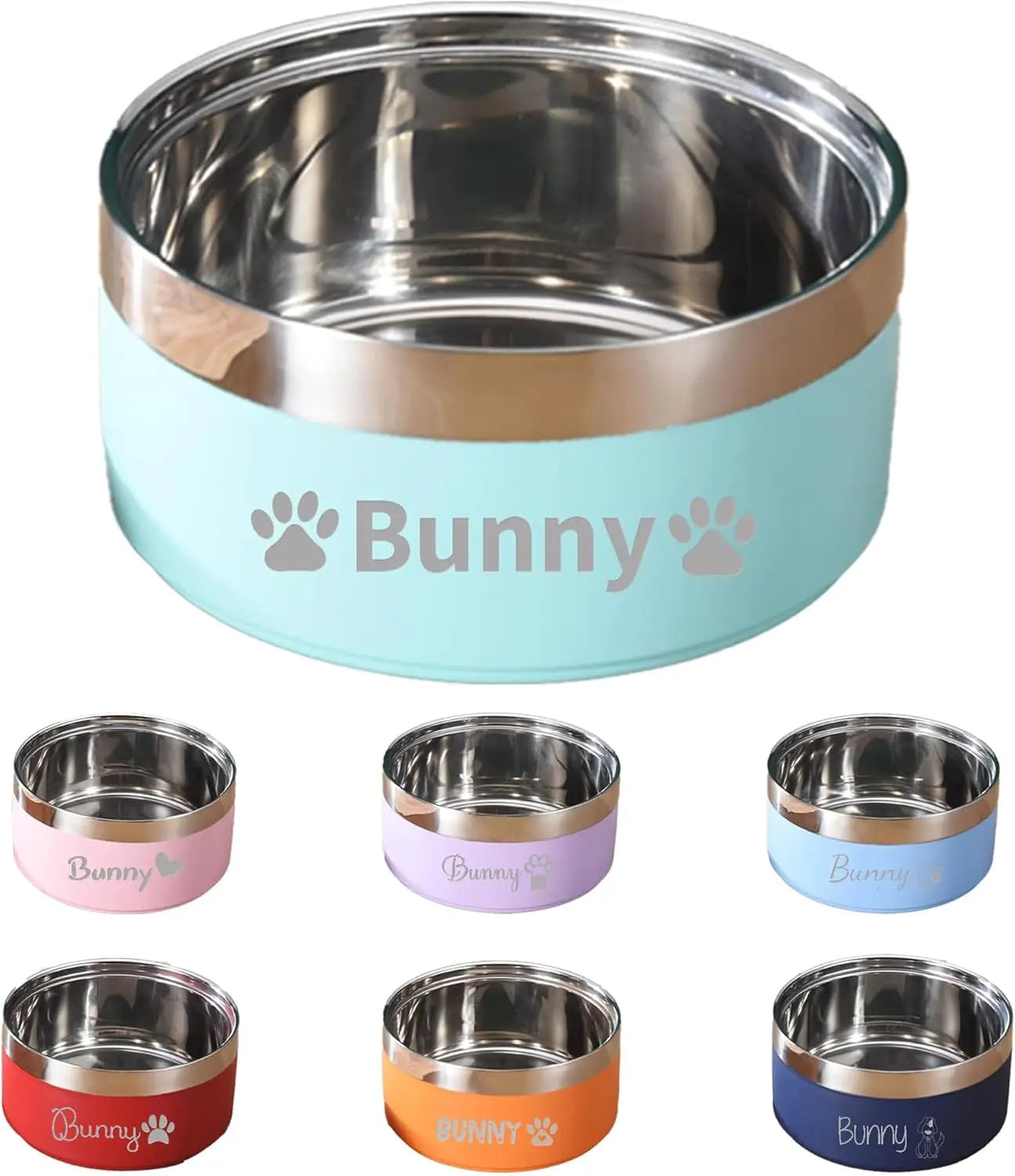 Customized Stainless Steel Pet Bowls with Name Engraving, Durable Double-Layer Design for Cats and Dogs