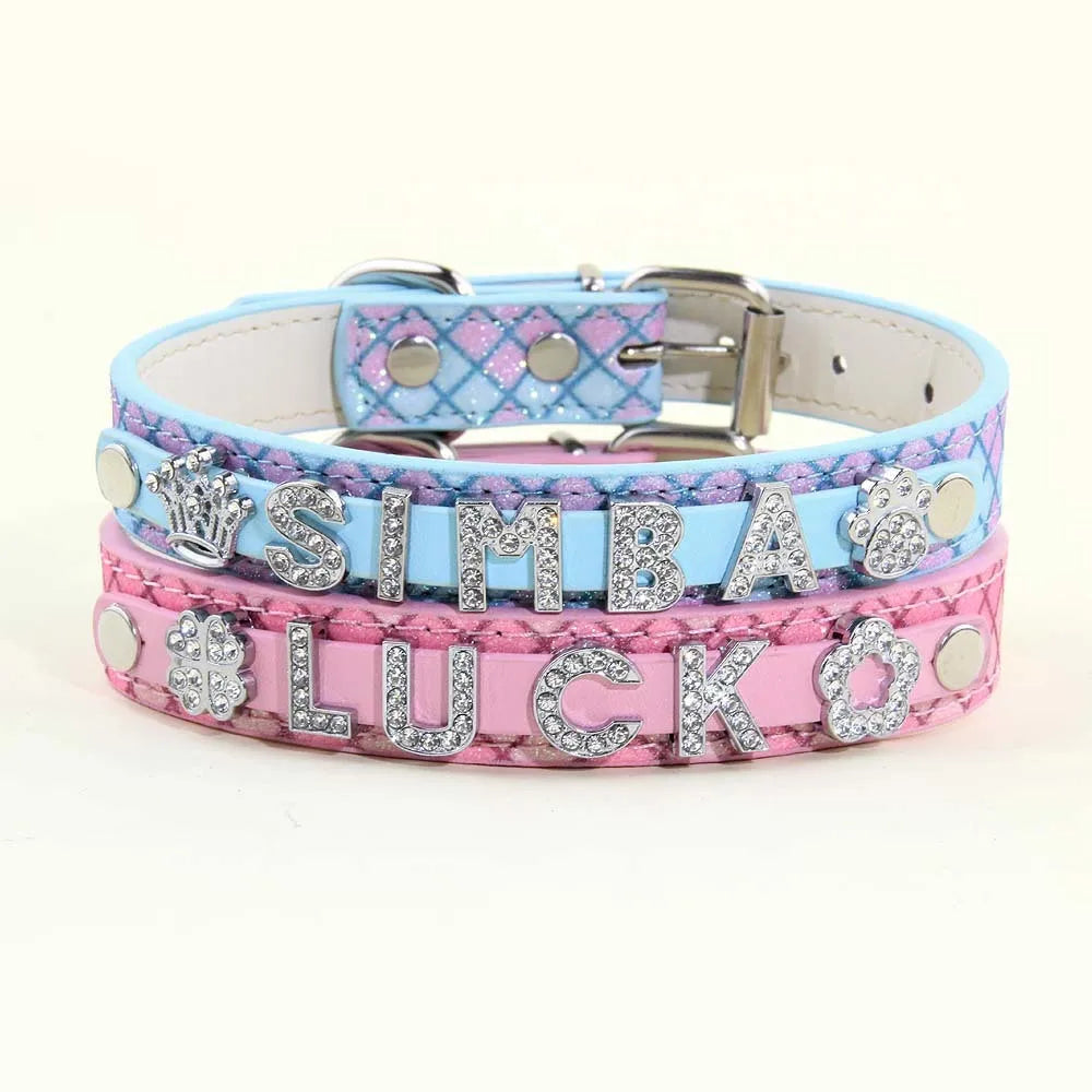 Bling Rhinestone Puppy Dog Personalized Small Dogs Chihuahua Collar Custom Cat Necklace Free Name Charms Pet Accessories