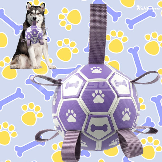Dog Toys Soccer Ball with Straps, Interactive Toys for Tug of War, Puppy Birthday Gifts, Water Toy, Durable  Ball