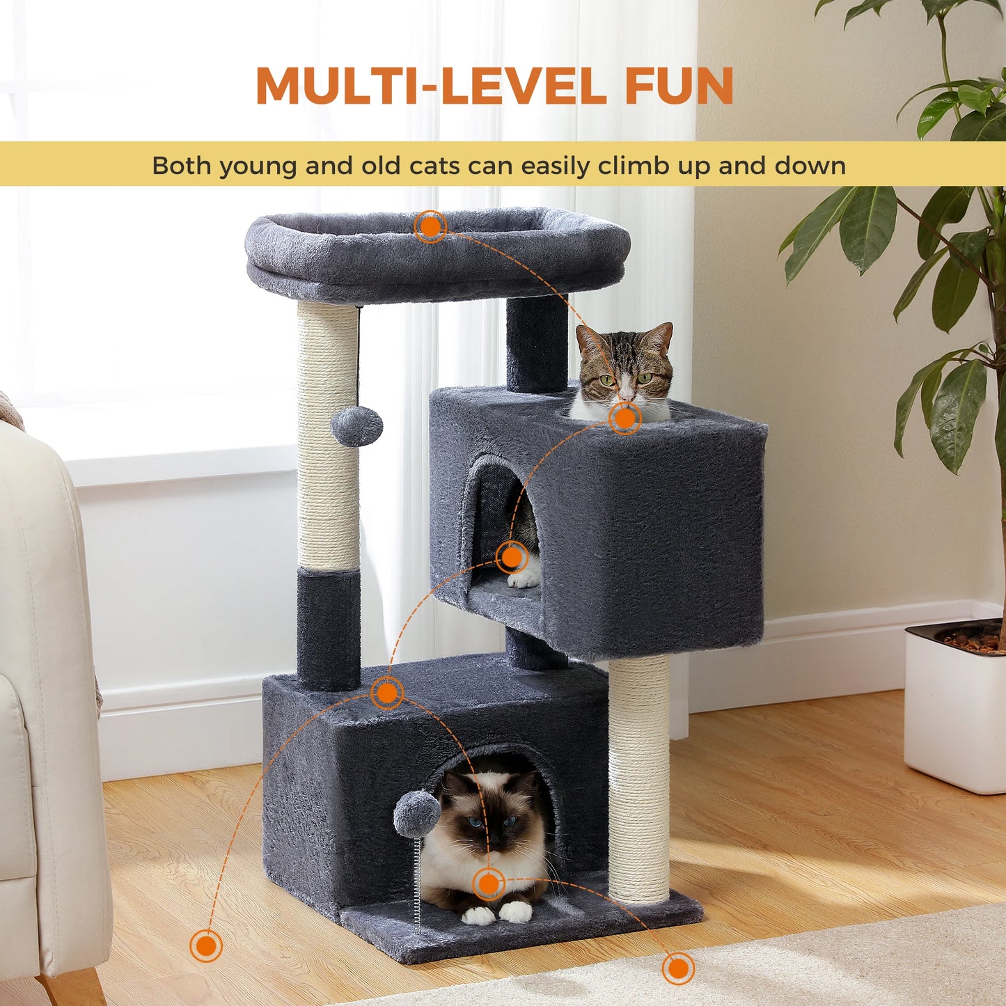 Large Cat Tree for Indoor Cats Multi-Level Tower with Spacious Condos Sisal Scratching Pad House Accessories Cat Toys