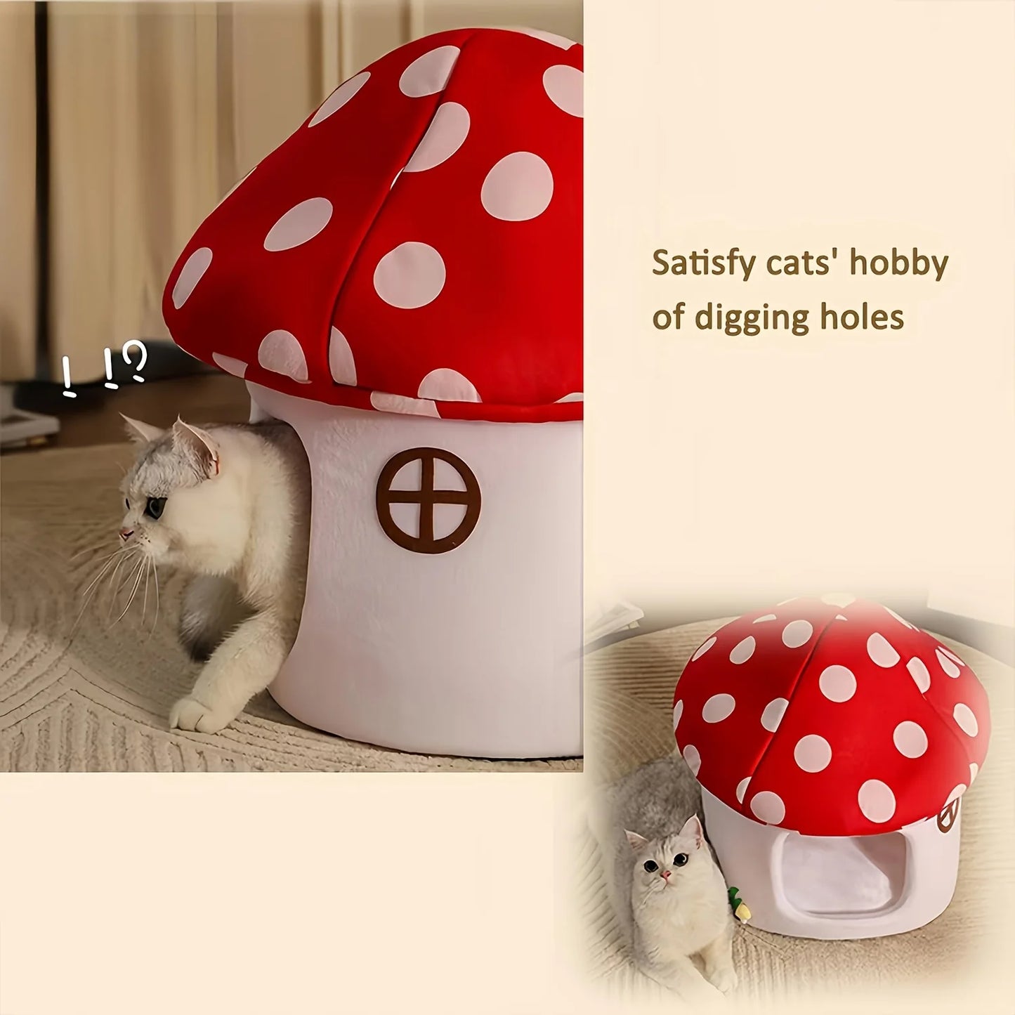 Mushroom Cat Bed Suitable for Indoor Cats, with Removable and Washable Cushion Pillow, Suitable for Cats and Small Dogs