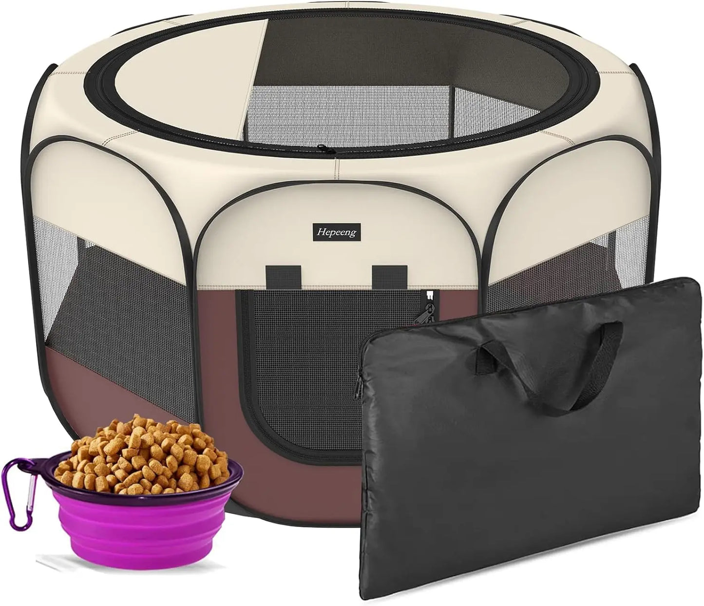 Portable Pet Playpen with Shade Cover & Travel Bag, Waterproof Dog/Cat Tent Includes Collapsible Bowl