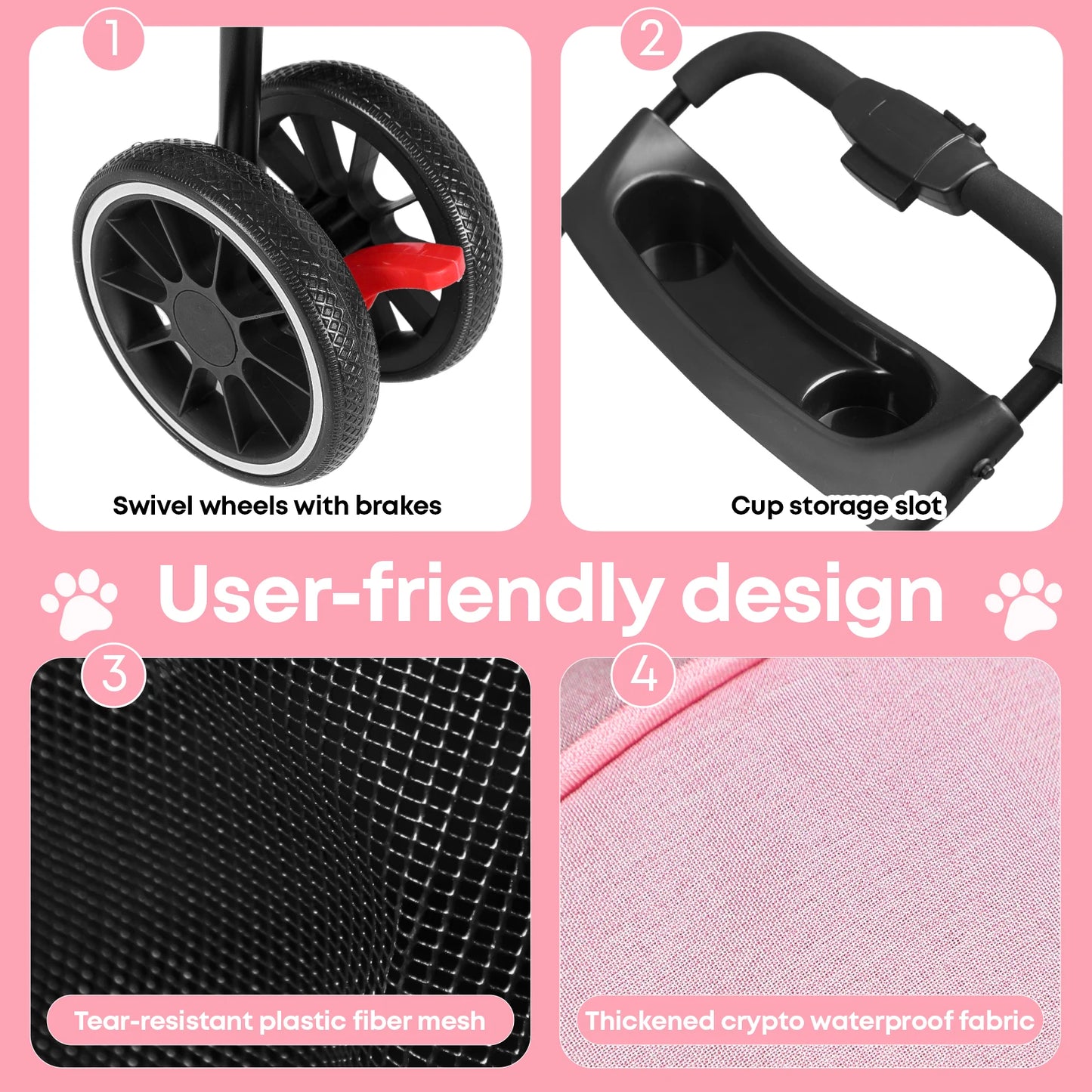 Pet Stroller For Small Puppy Dogs & Cats Travel Portable, Foldable Carrier